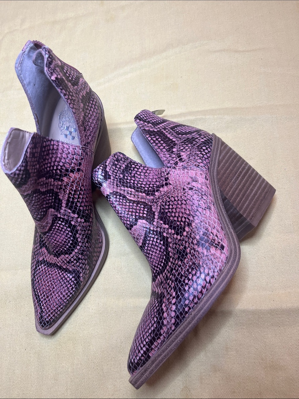 Franco Sarto Pink Snake-Print Ankle Booties